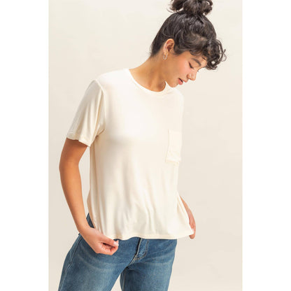 Classic Crew Neck Short Sleeve Pocket Top