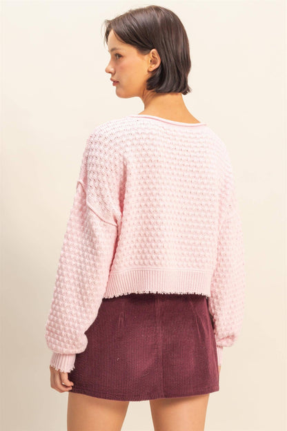Textured Round Neck Long Sleeve Sweater
