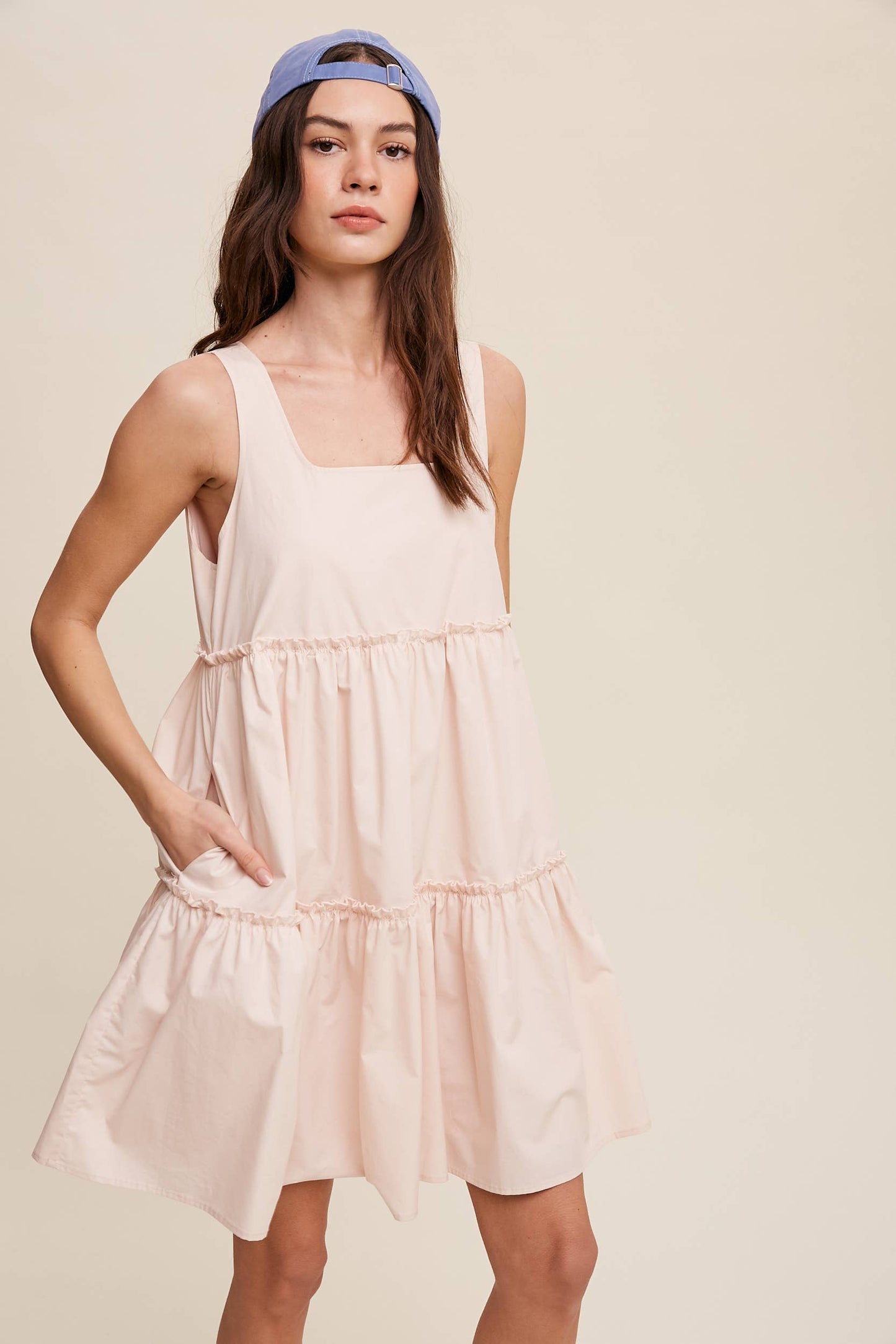 Tiered Square Neck Poplin Dress