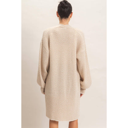 Herringbone Pattern Open-Front Cardigan