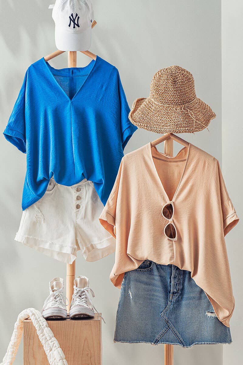 OVERSIZED VNECK FOLDED SHORT SLEEVE TOP