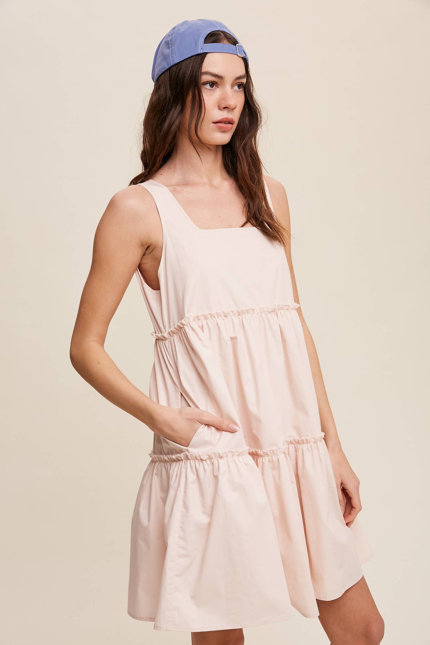 Tiered Square Neck Poplin Dress