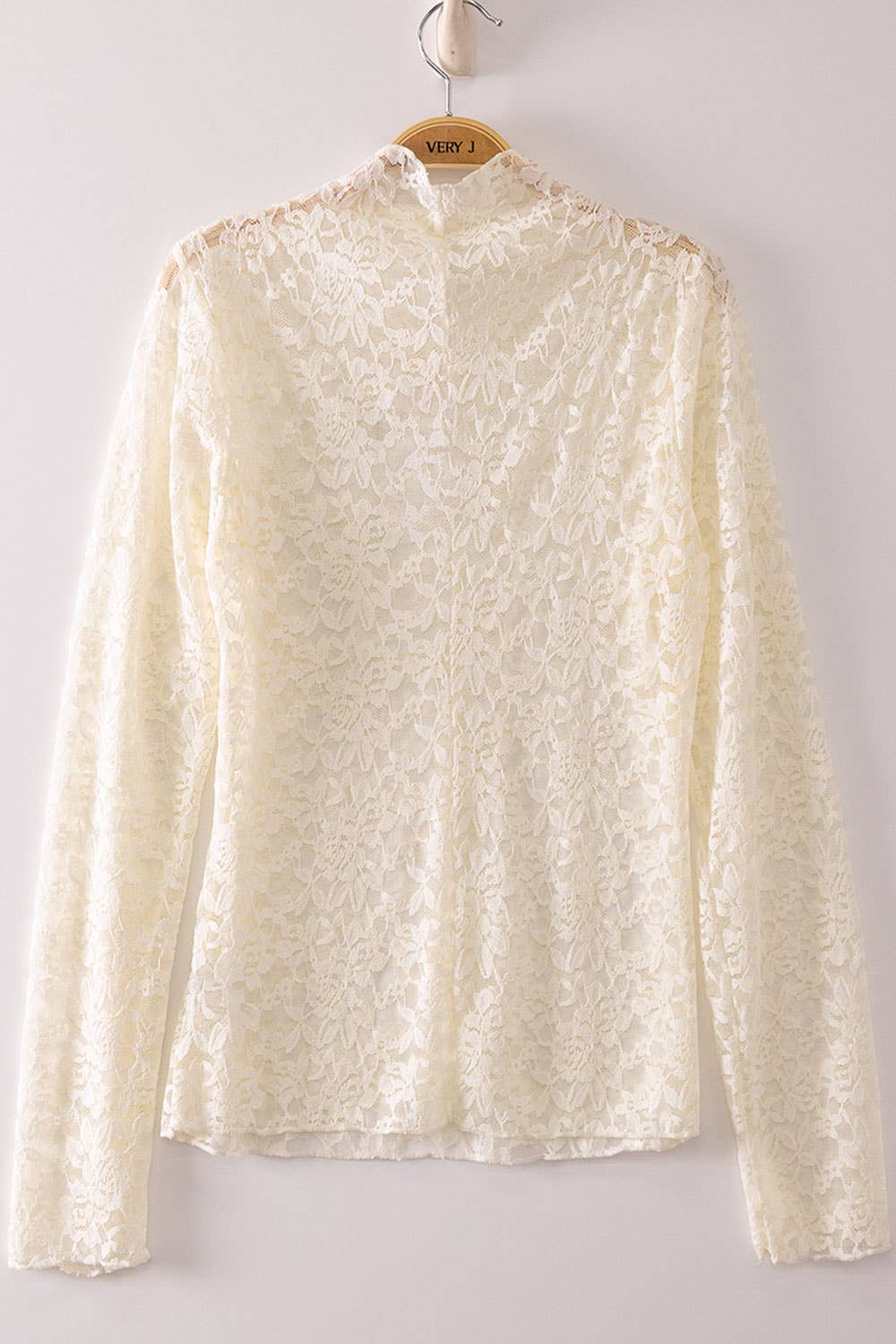 NT12220-High Neck Fitted Sheer Mesh Lace Knit Top