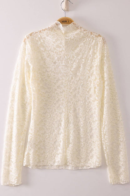 NT12220-High Neck Fitted Sheer Mesh Lace Knit Top