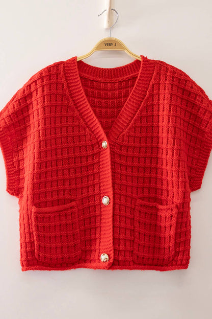 12W3719N-Waffle Texture Crop Cardigan