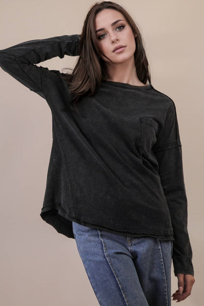 NT11817X-PLUS SIZE Mineral Washed Casual Knit Top