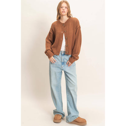 Textured Knit Button-Front Cardigan