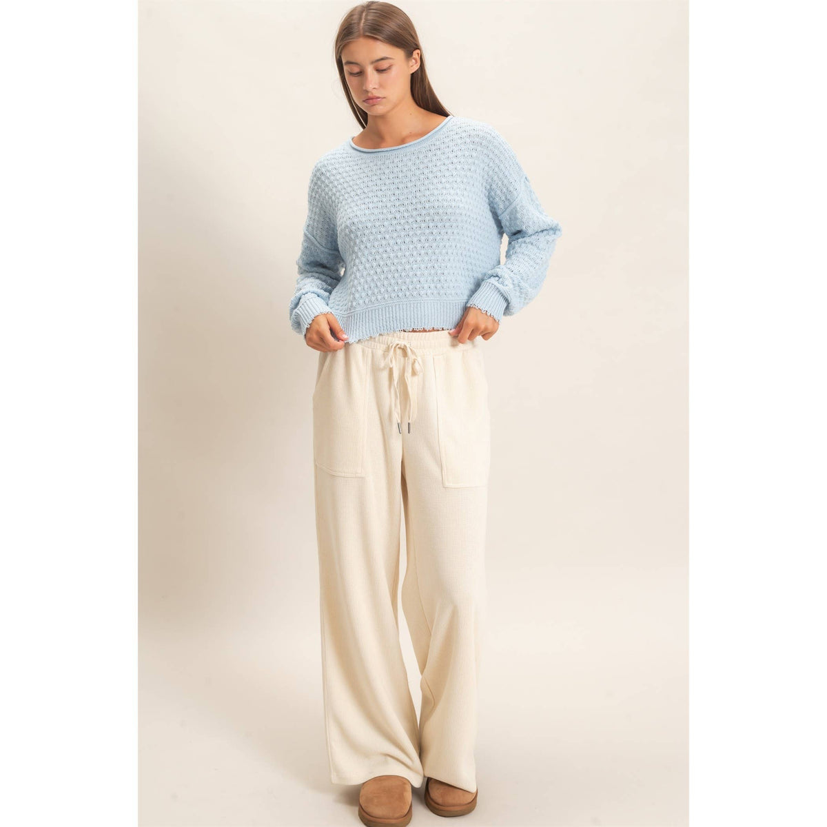 Textured Boat Neck Sweater