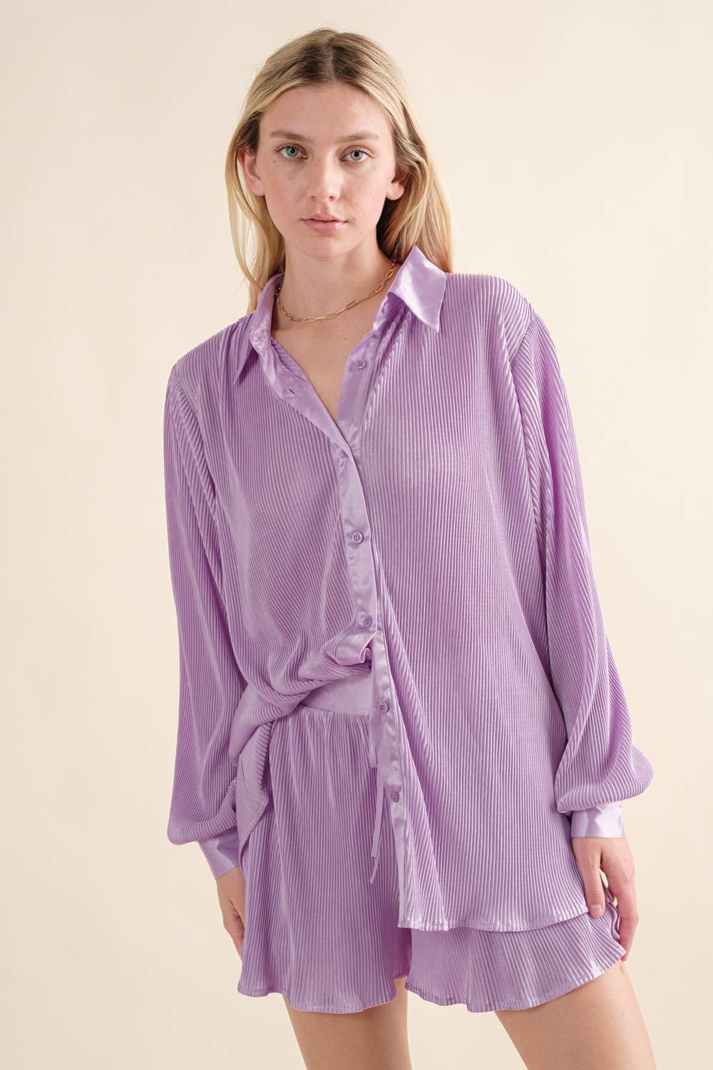 Accordian Blouse Short Lounge Set