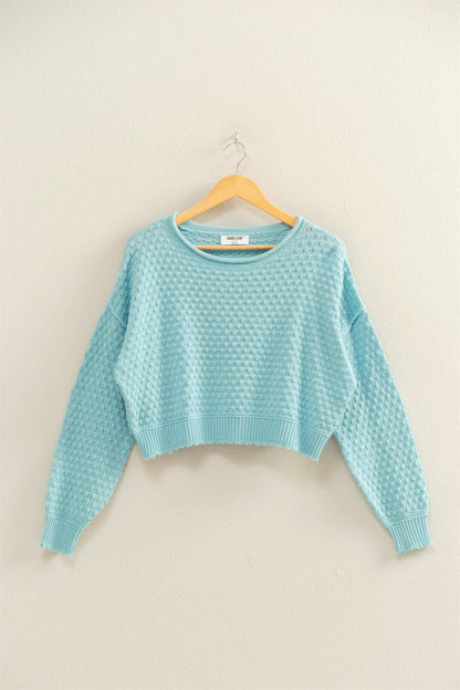 Textured Round Neck Long Sleeve Sweater