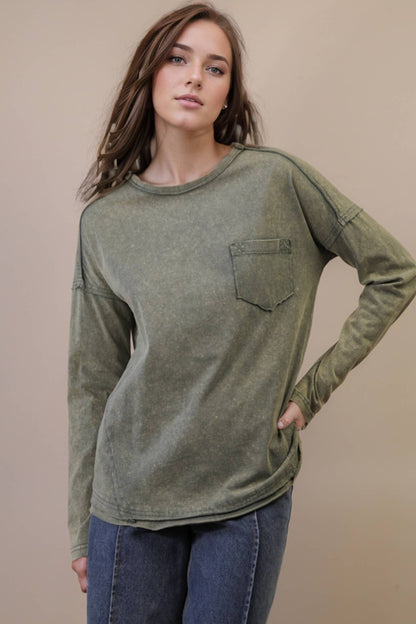 NT11817X-PLUS SIZE Mineral Washed Casual Knit Top