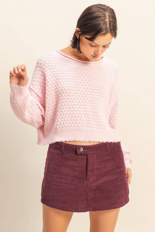 Textured Round Neck Long Sleeve Sweater