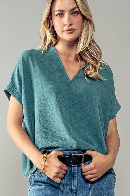 OVERSIZED VNECK FOLDED SHORT SLEEVE TOP