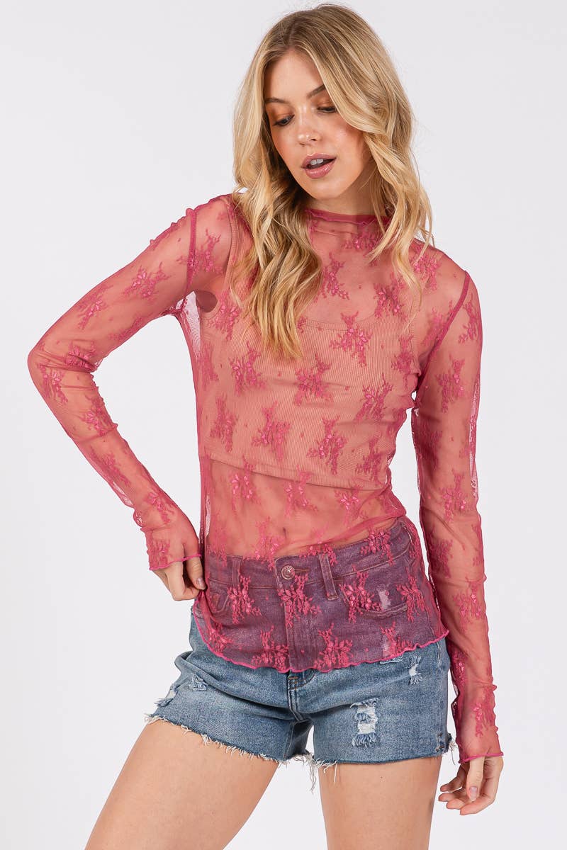 LONG SLEEVE FLORAL LACE TOP