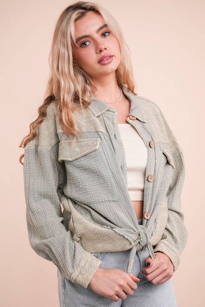NJ90360-Mineral Washed Oversized Gauze Shacket Jacket