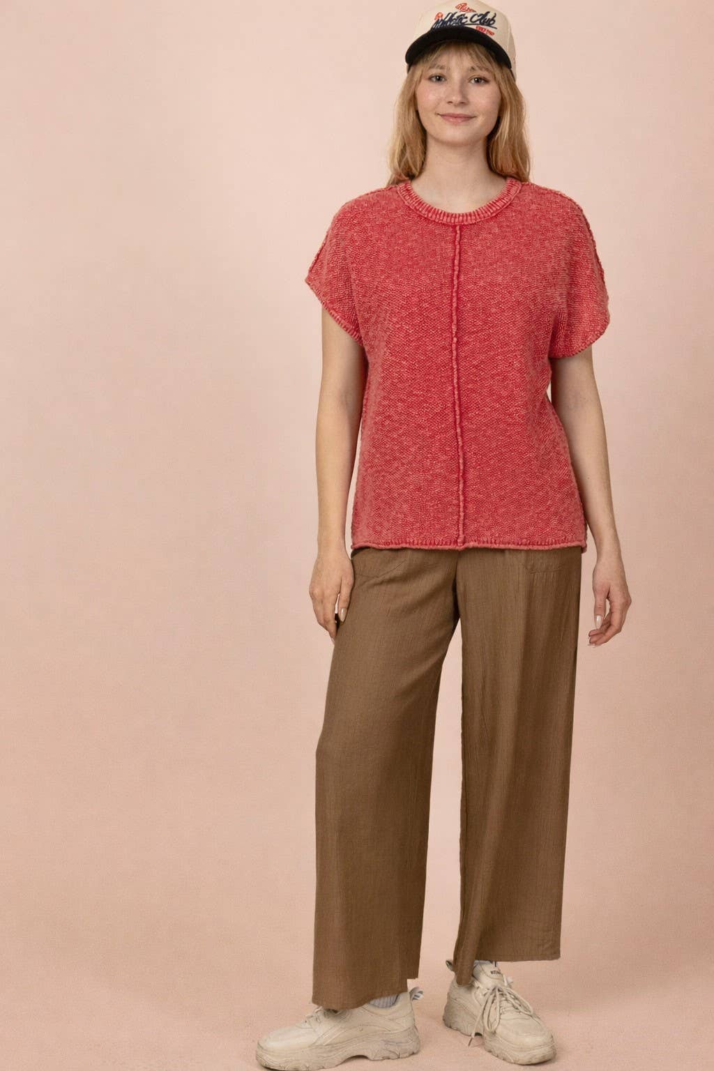 12W3342N-Mineral Washed Knit Casual Sweater Top