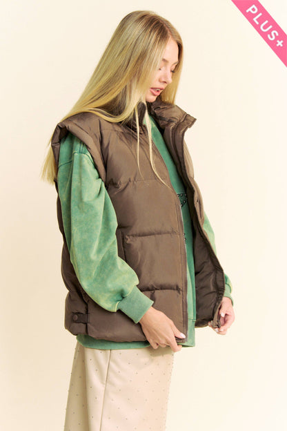 PLUS SOLID SLEEVELESS ZIPPER PUFFER JACKET VEST