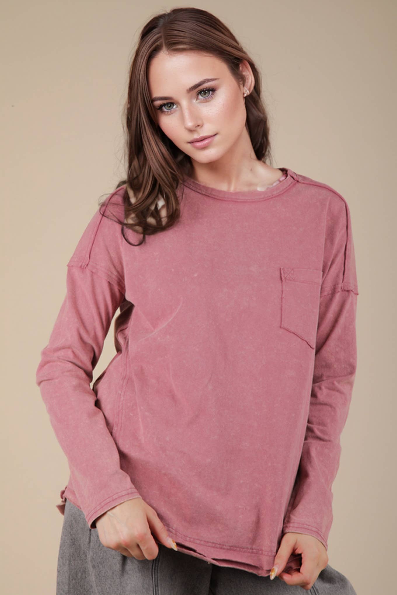 NT11817X-PLUS SIZE Mineral Washed Casual Knit Top