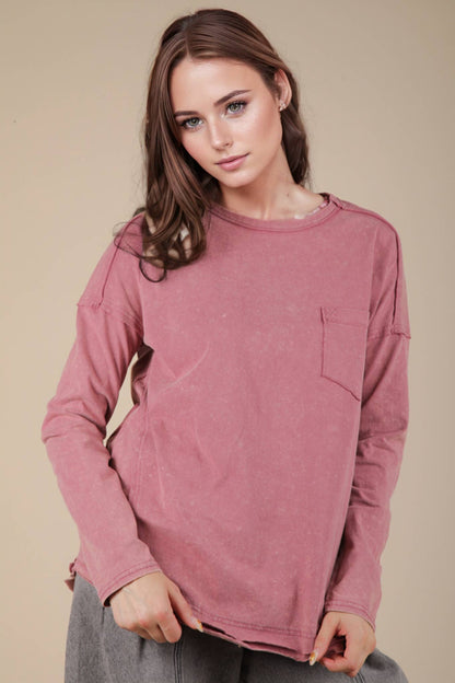 NT11817X-PLUS SIZE Mineral Washed Casual Knit Top