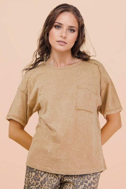NT11108-Mineral Washed Knit Top with Pocket