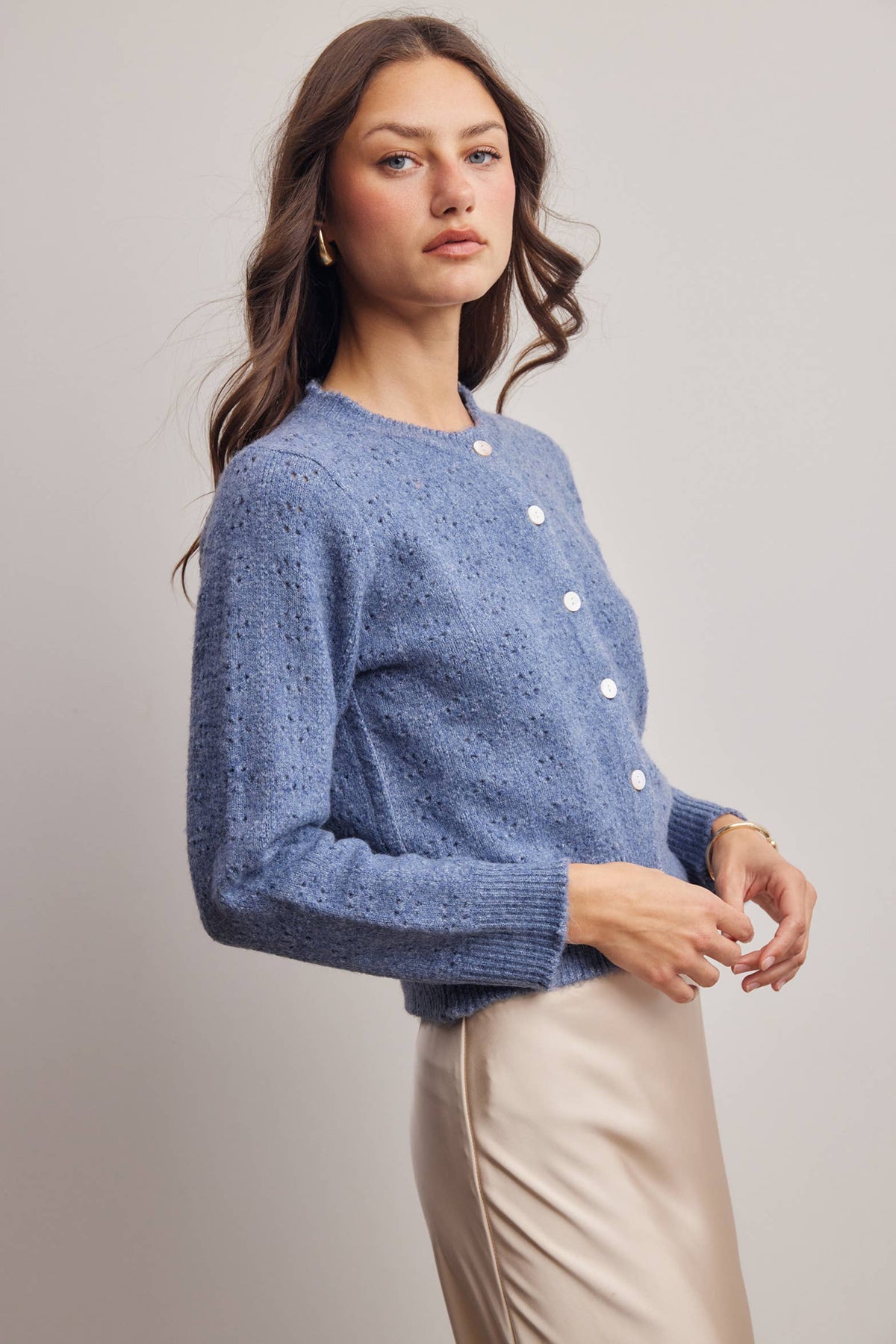 Pointelle Knit Button Cardigan FSW0069