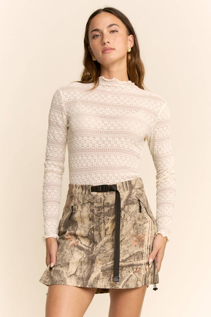 Striped Lace Mock Neck Top