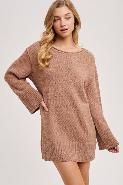 CHUNKY KNIT CREW NECK TUNIC SWEATER DRESS
