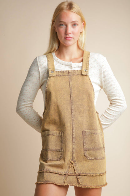 ND31791-Washed Denim Overall Mini Dress