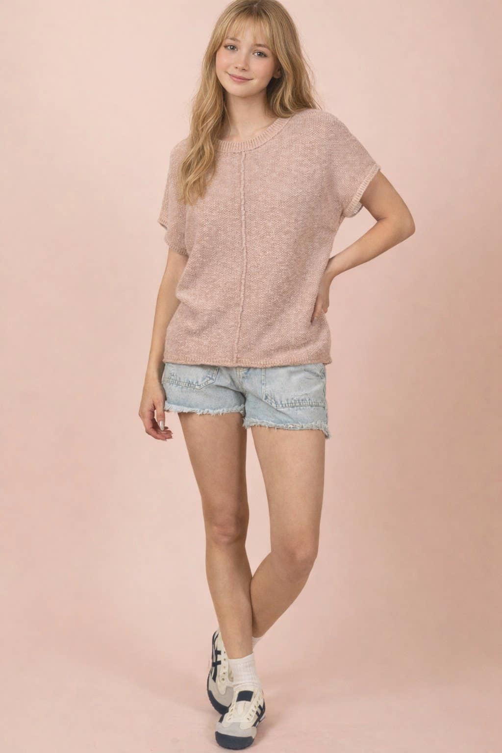 12W3342N-Mineral Washed Knit Casual Sweater Top