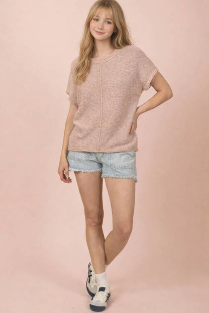 12W3342N-Mineral Washed Knit Casual Sweater Top