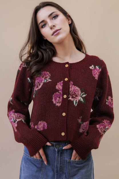 12W3475N-Printed Soft Knit Sweater Cardigan