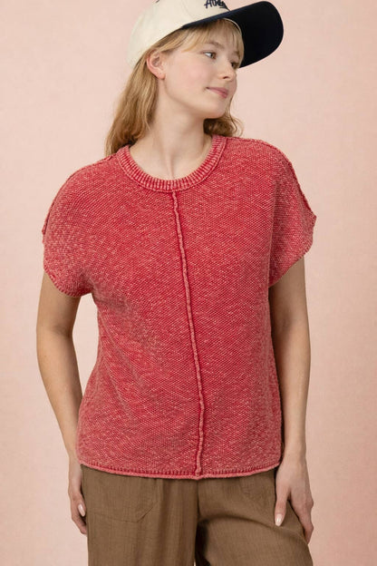 12W3342N-Mineral Washed Knit Casual Sweater Top