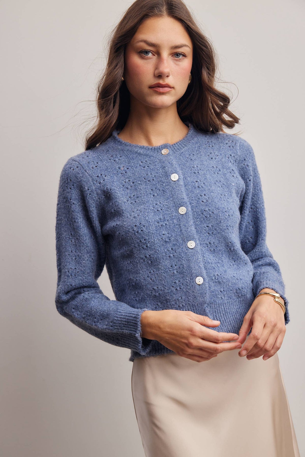 Pointelle Knit Button Cardigan FSW0069