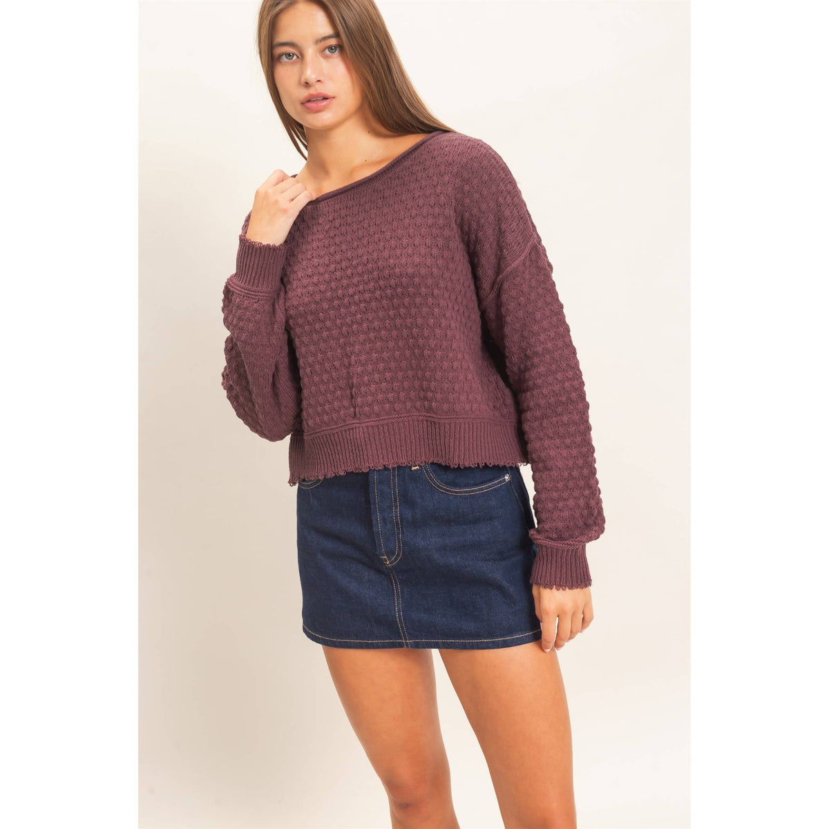Textured Boat Neck Sweater