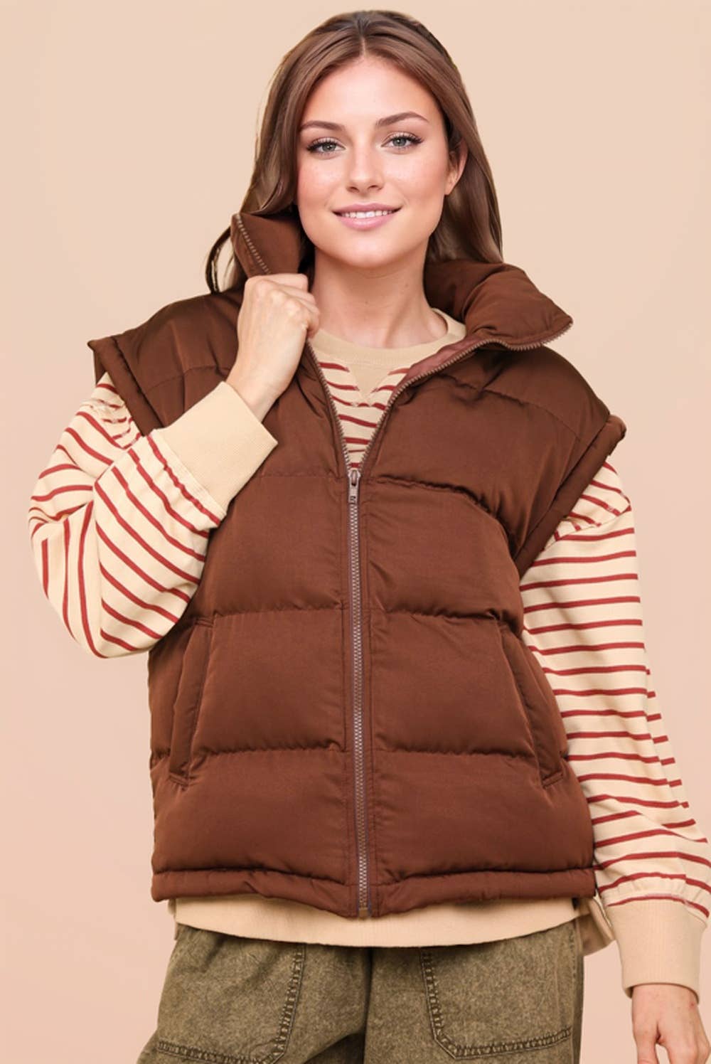 NJ90280-High Neck Casual Comfy Puffer Vest