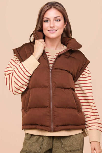 NJ90280-High Neck Casual Comfy Puffer Vest