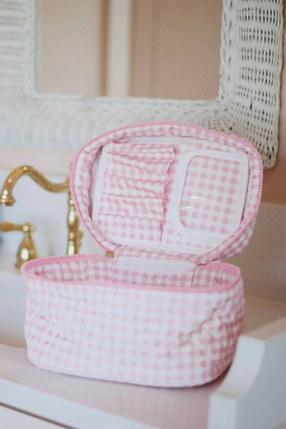 Light Pink Plaid Cosmetic Bag for Makeup