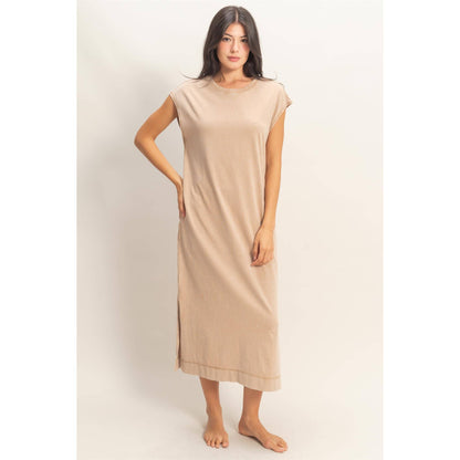 Mineral Wash Cap Sleeve Midi Dress