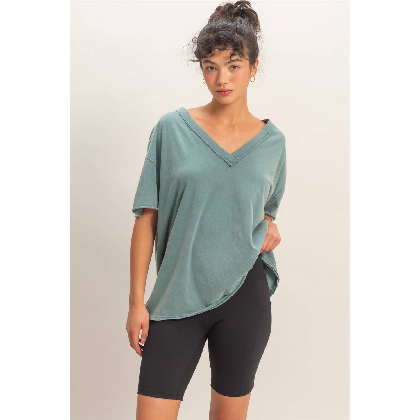 Washed V-Neck Oversized Tee