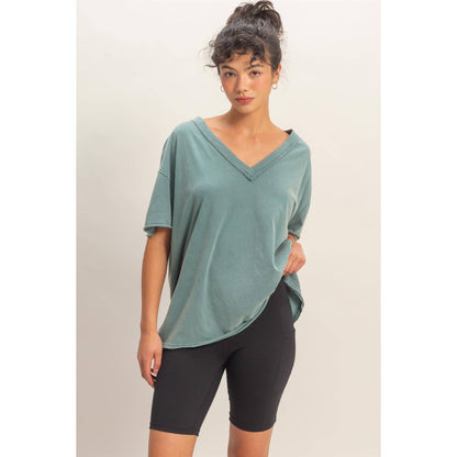 Washed V-Neck Oversized Tee