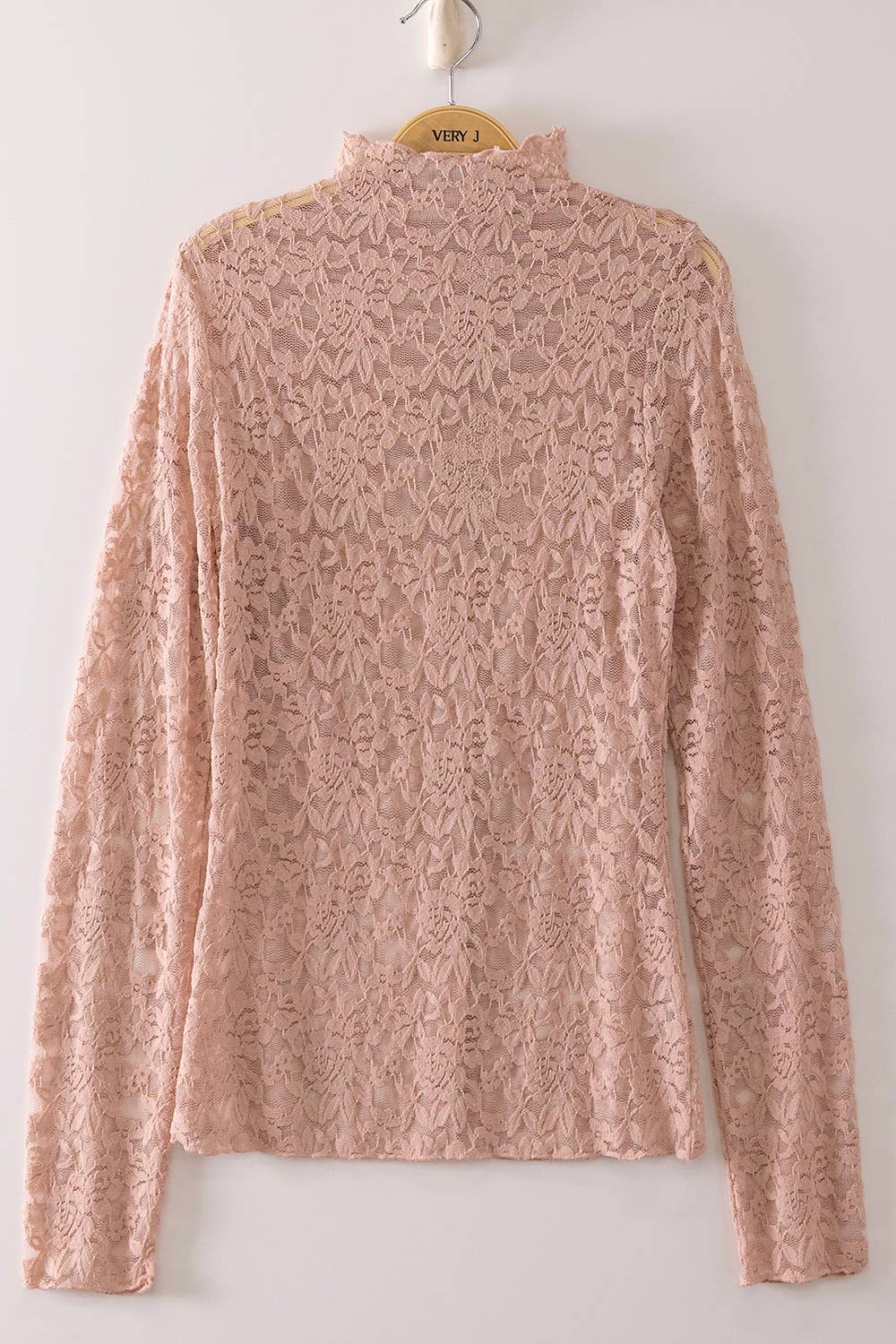 NT12220-High Neck Fitted Sheer Mesh Lace Knit Top