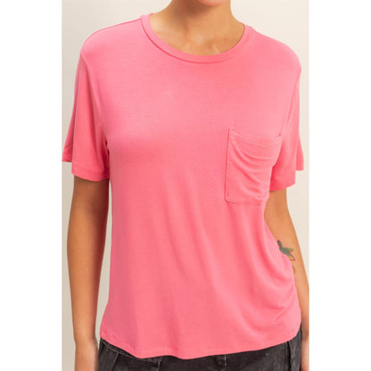Classic Crew Neck Short Sleeve Pocket Top