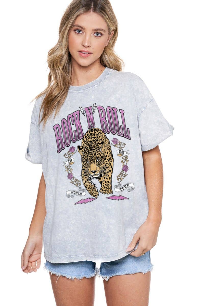 PUFF' Rock N Roll Leopard Graphic S/S Mineral Washed Tee