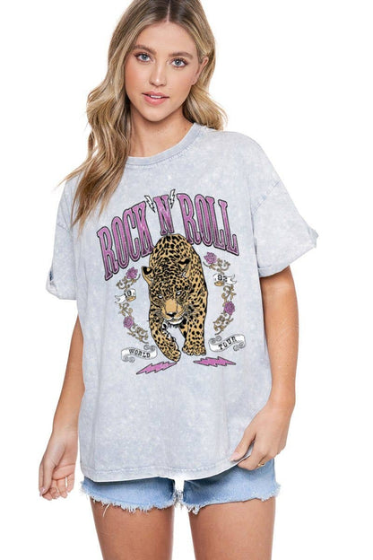 PUFF' Rock N Roll Leopard Graphic S/S Mineral Washed Tee