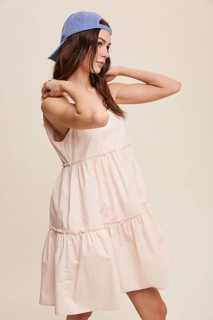 Tiered Square Neck Poplin Dress
