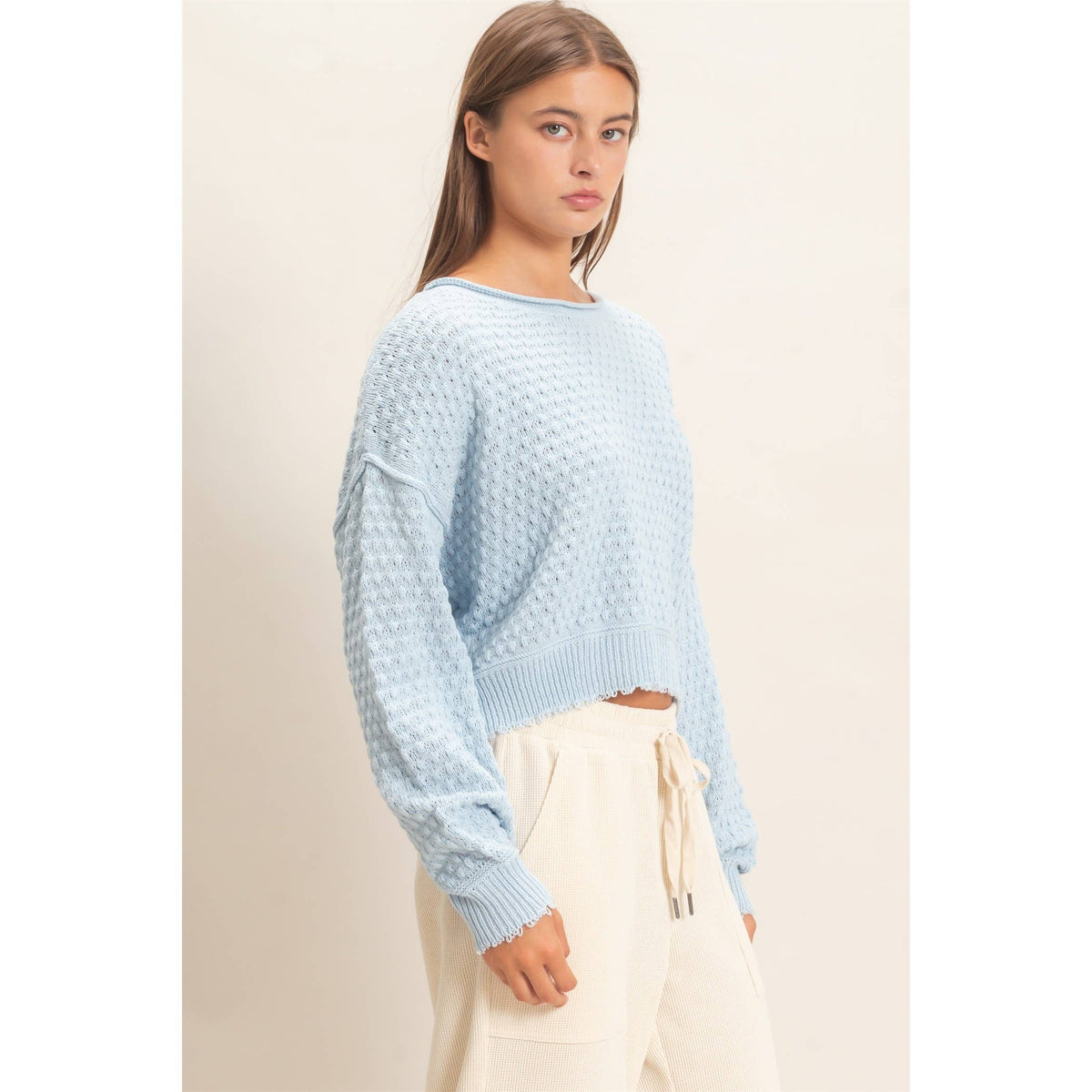 Textured Boat Neck Sweater