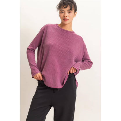 Oversized Mineral Washed Waffle Knit Top