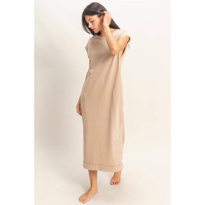 Mineral Wash Cap Sleeve Midi Dress