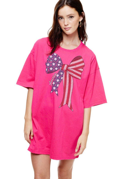 America Coquette Bow Ribbon Graphic Oversized Tee