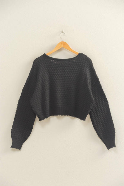Textured Round Neck Long Sleeve Sweater